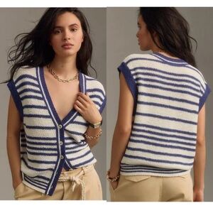 Anthropologie Maeve Slouchy Sweater Vest Blue White